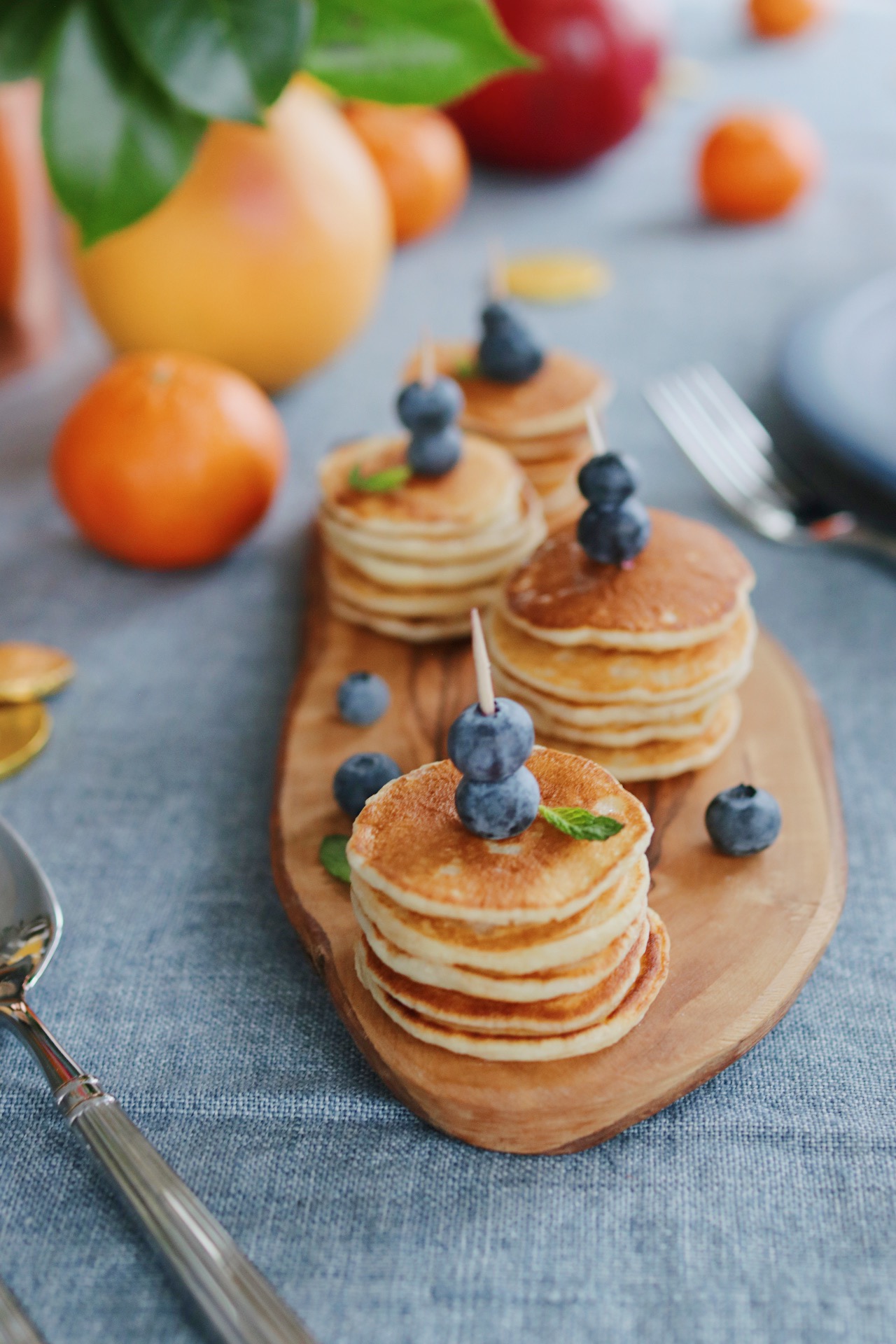 mini blueberry pancake stacks